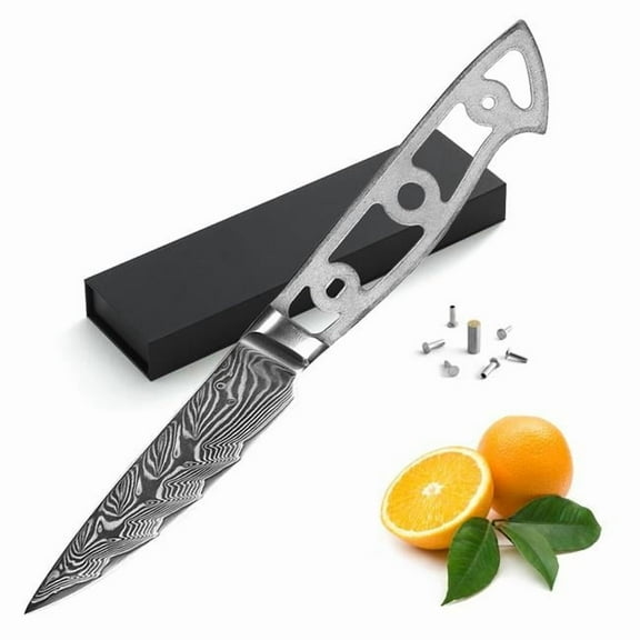 Katsura Cutlery CKVD9B-no logo 3.75 in. Storm-V Series 25 mm Blade Width Damascus Blank Blade Paring Knife