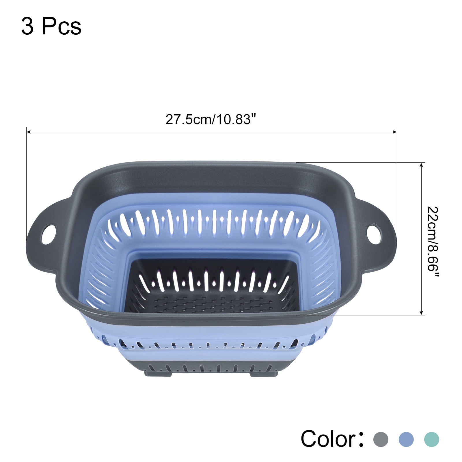 Unique Bargains Collapsible Colander Foldable Food Strainers Gray,Blue,Green