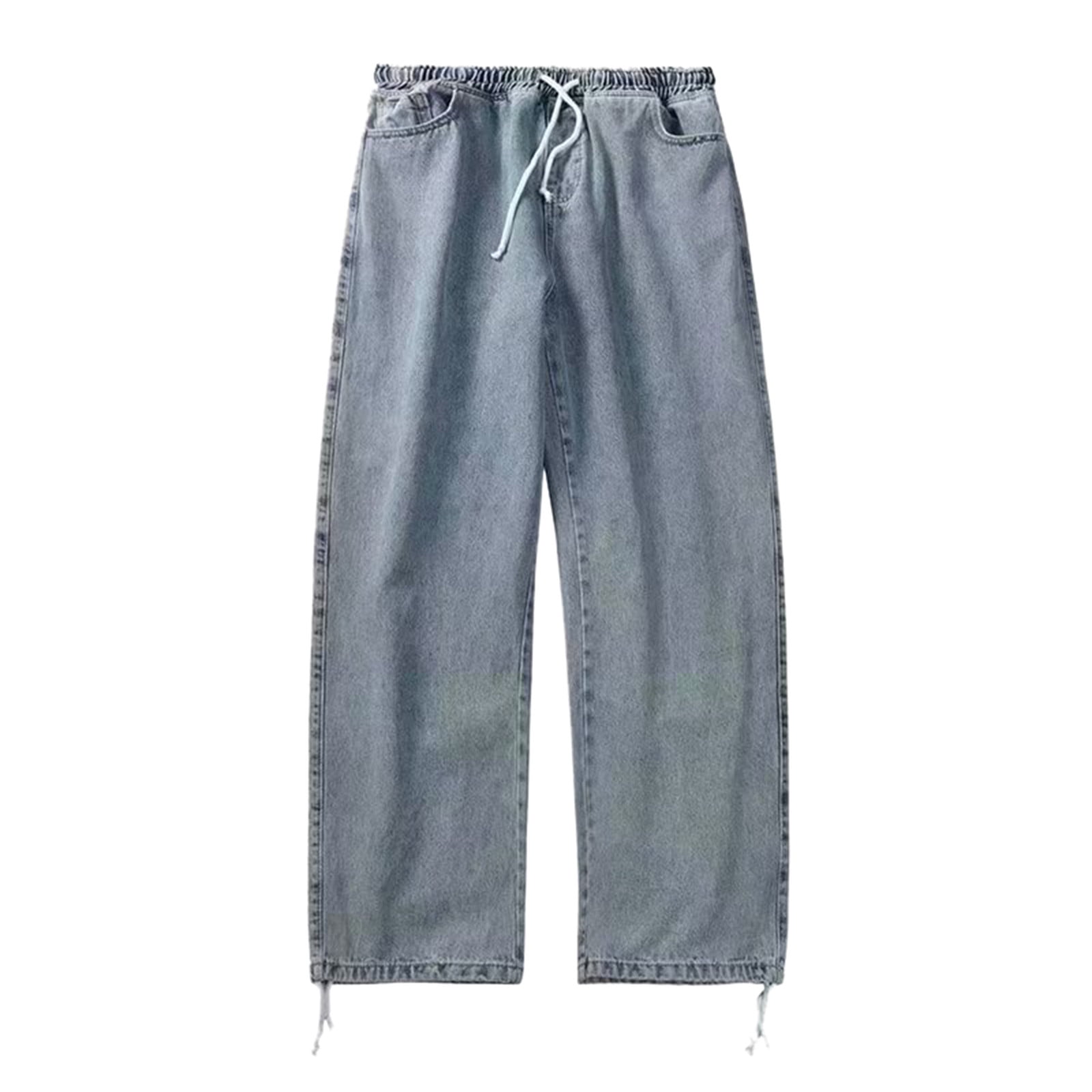 Men's Fashion Plus-Size Elastic Waist Loose Jeans Street Wide Leg Trousers  Pants 