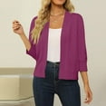 thumbnail image 2 of Mohiass Women's 3/4 Sleeve Cropped Cardigan Sweater Open Front Short Shrugs Cardigans Lightweight Sweaters Purple XL, 2 of 6