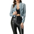 thumbnail image 1 of INSPIRE CHIC Blouson Bomber en Dentelle Transparente en Maille à Col Montant à Fermeture à Glissière pour Femme Gris Bleu TP, 1 of 5