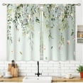 thumbnail image 3 of Eucalyptus Botanical Leaves Floral Kitchen Window Curtains Butterfly Farmhouse Flower Leaf Small Window Treatment Sage Green Cafe Short Curtains for Bathroom Treatment Tier Drapes 27.9x39 inch, 3 of 6