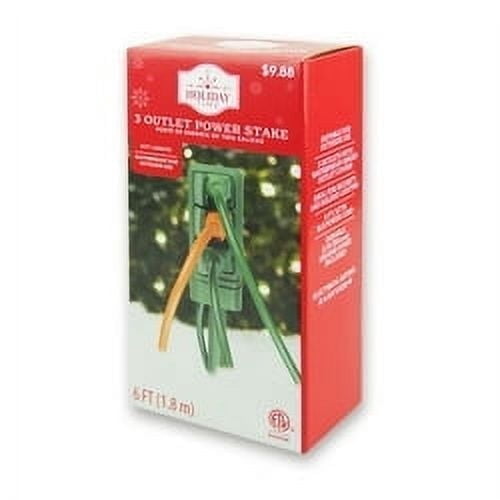 Outdoor 3-Outlet Power Stake, Green, 6', by Holiday Time