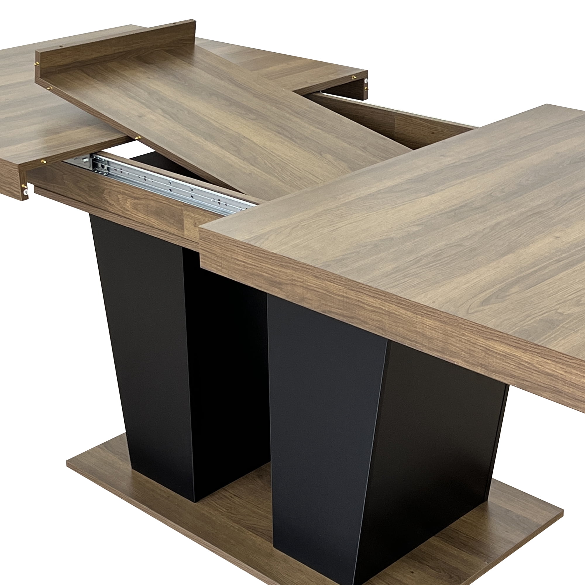 Newboti Furniture Extendable Dining Room Table for 4-10 People,Wooden Transformer Kitchen Dining Table with Black Double Sturdy Pedestal Base, Modern Expandable Large Table 47536