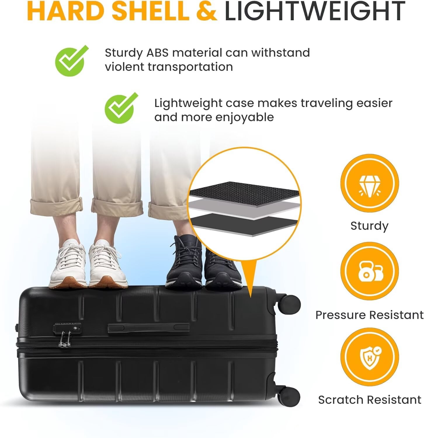 QUIOCOZY 28-inch Hardside Checked Luggage, Hard Shell Lightweight Expandable Suitcase with Spinner Wheels and TSA Lock, Black