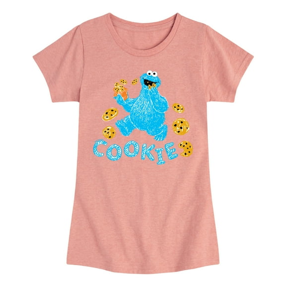 Sesame Street - Scribble Cookie Monster - Girls Fitted Short Sleeve Graphic T-Shirt