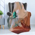 thumbnail image 4 of Fantasy Soft Flannel Fleece Blanket, Little Wood House on Stone Hill with Robot on the Cloudy Roof Calming Artwork Print, Cozy Plush for Indoor and Outdoor Use, 60" x 80", Tan Green, by Ambesonne, 4 of 5