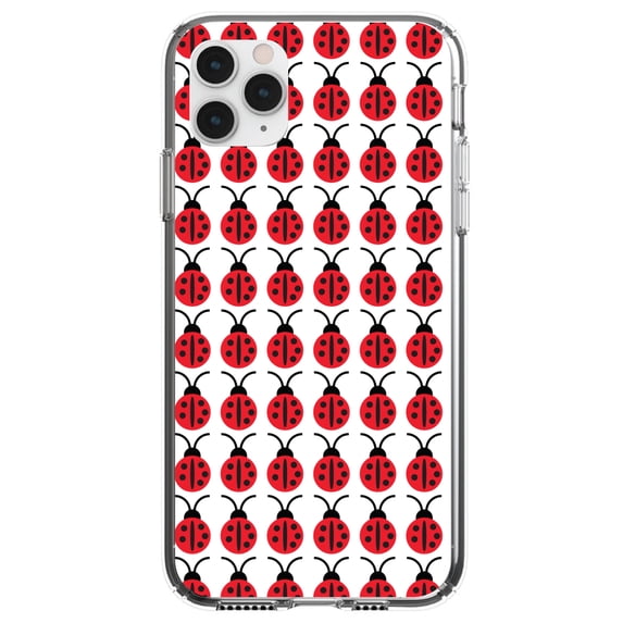 DistinctInk Clear Shockproof Hybrid Case for iPhone 12 Pro MAX (6.7" Screen) - TPU Bumper, Acrylic Back, Tempered Glass Screen Protector - Red White Black Lady Bugs