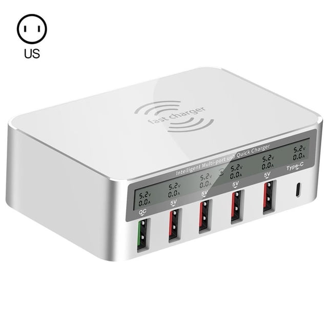 Cargador Rápido Multi-Puertos Cargador Inalámbrico Usb C Tipo C Carga Rápida Qc3.0 Estación De Carga De Teléfono Para Iphone / Xiaomi 818F 6 En 1 sonducket EL011646-00