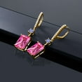 thumbnail image 4 of Gem Stone King 20.90 Ct Pink Created Sapphire Blue Tanzanite 18K Yellow Gold Plated Silver Earrings, 4 of 4