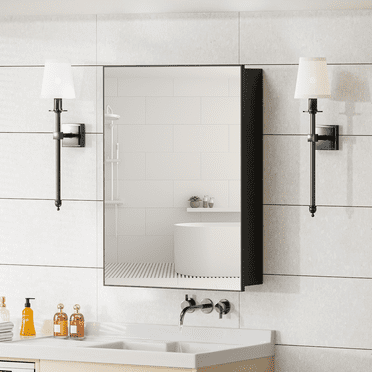 Caulitar Bathroom Medicine Cabinet 3-Tier Wall-Mounted Mirror Storage Cabinet, Wall Mounted Storage Cabinet, Black
