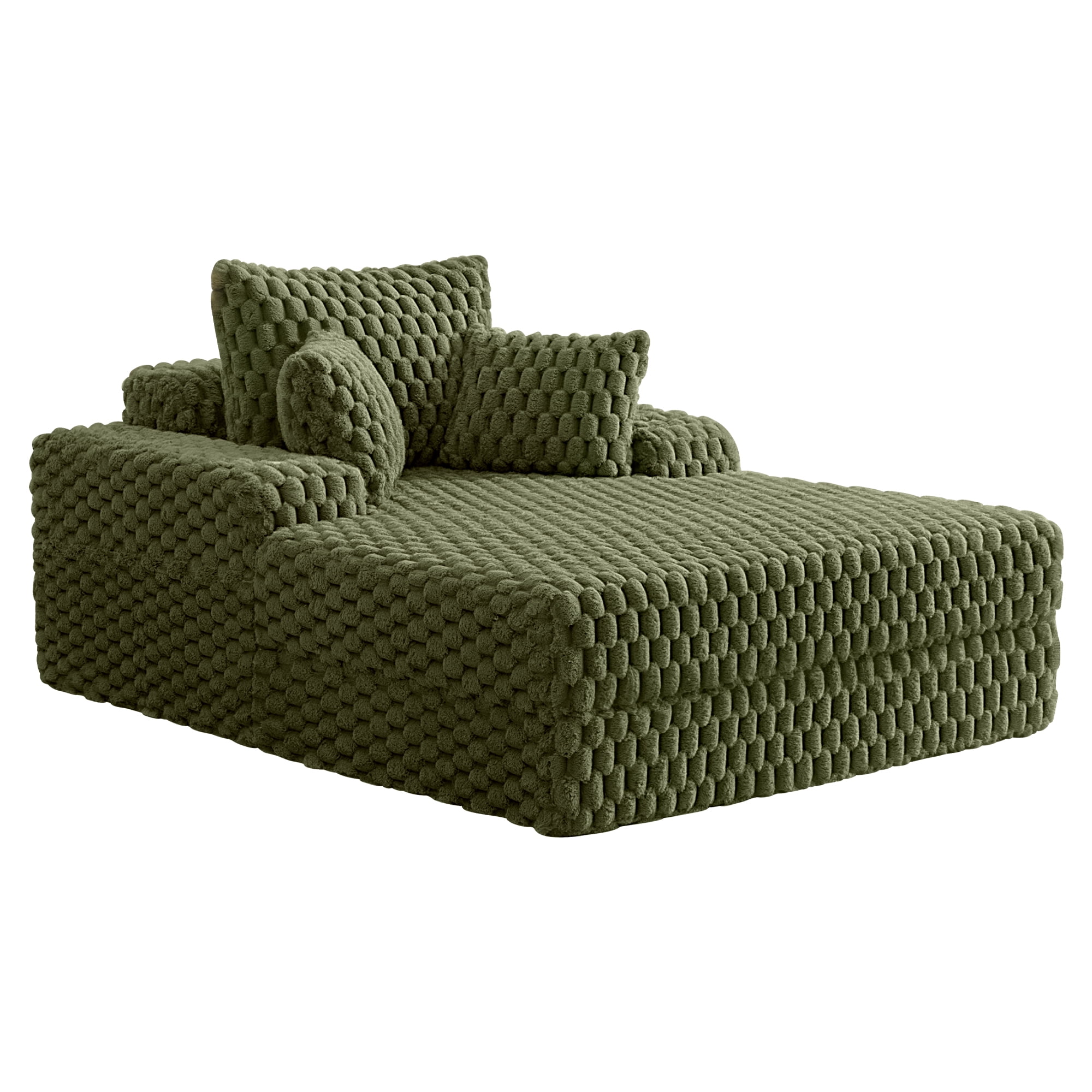 COOLHUT 46.7" W Oversized Floor Chaise Lounge Chair Sofa with Cup Holders, Cloud Plush Floor Sofa Bed Upholstered Deep Seat Sleeper Reading Chair Couch for Living Room, No Assembly, Olive Green