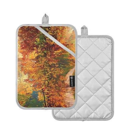 

2 Pcs Pot Holders Sets Oven Mitts Square Potholders Oven Hot Pads Heat Resistant for Kitchen Cooking Baking 7 x9.8 Orange Leaves