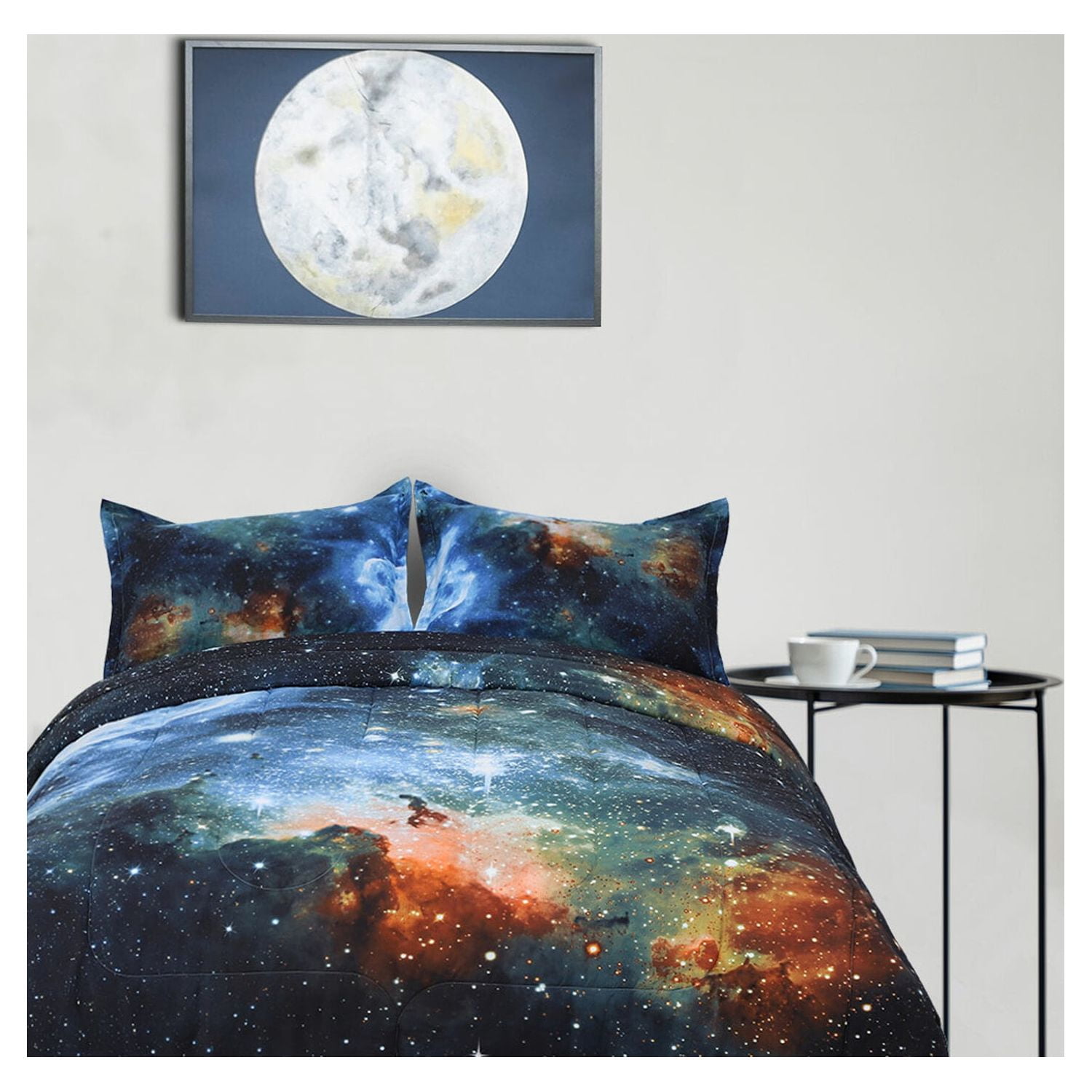 REGALWOVEN Twin 3Pcs Galaxy All-Season Comforter Set for Kid's Bedroom, Blue, Includes 1 Comforter, 2 Pillow Cases