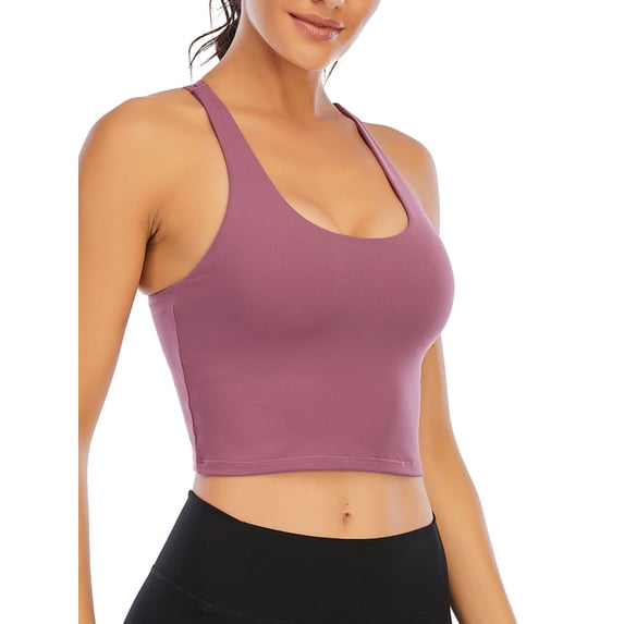SAYFUT Women Girls Removable Paddeds Sport Bras Spaghetti Strap Yoga Bras for Gym Running Workout Fitness Bra Crop Tops Seamless Stretch Bra