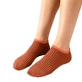 thumbnail image 2 of Ljudmp Women's Ribbed Knit Low-Cut Ankle Socks Soft Breathable Stretch No Show Socks Casual Cotton Socks for Sneakers Loafers Boat Brick Red, 2 of 4