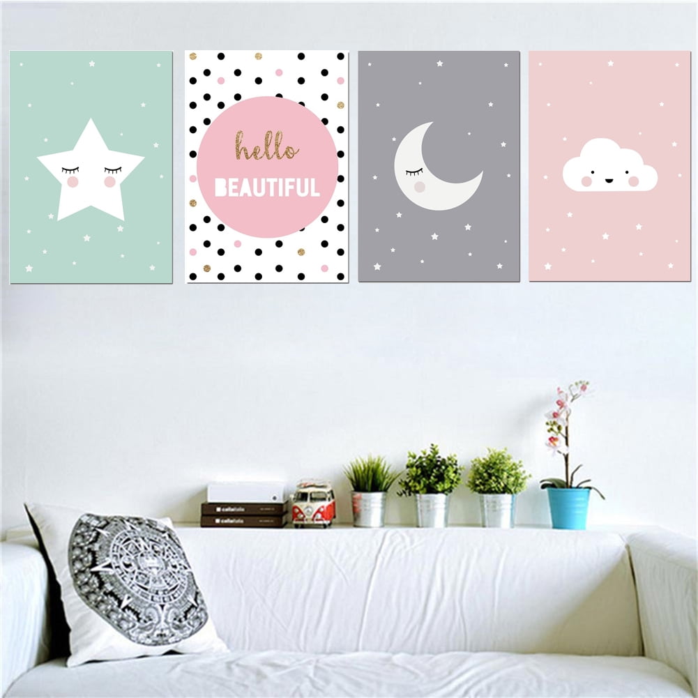 Moderna Moon Star Nursery Wall Art Canvas Poster  Nordic 