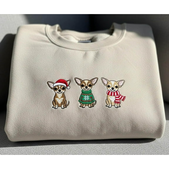 Chihuahua Xmas Embroidered Sweatshirt, Funny Christmas Dog Lover Shirt, Cute Holiday Puppy Top, Cozy Winter Pet, Festive Chihuahua Sweater
