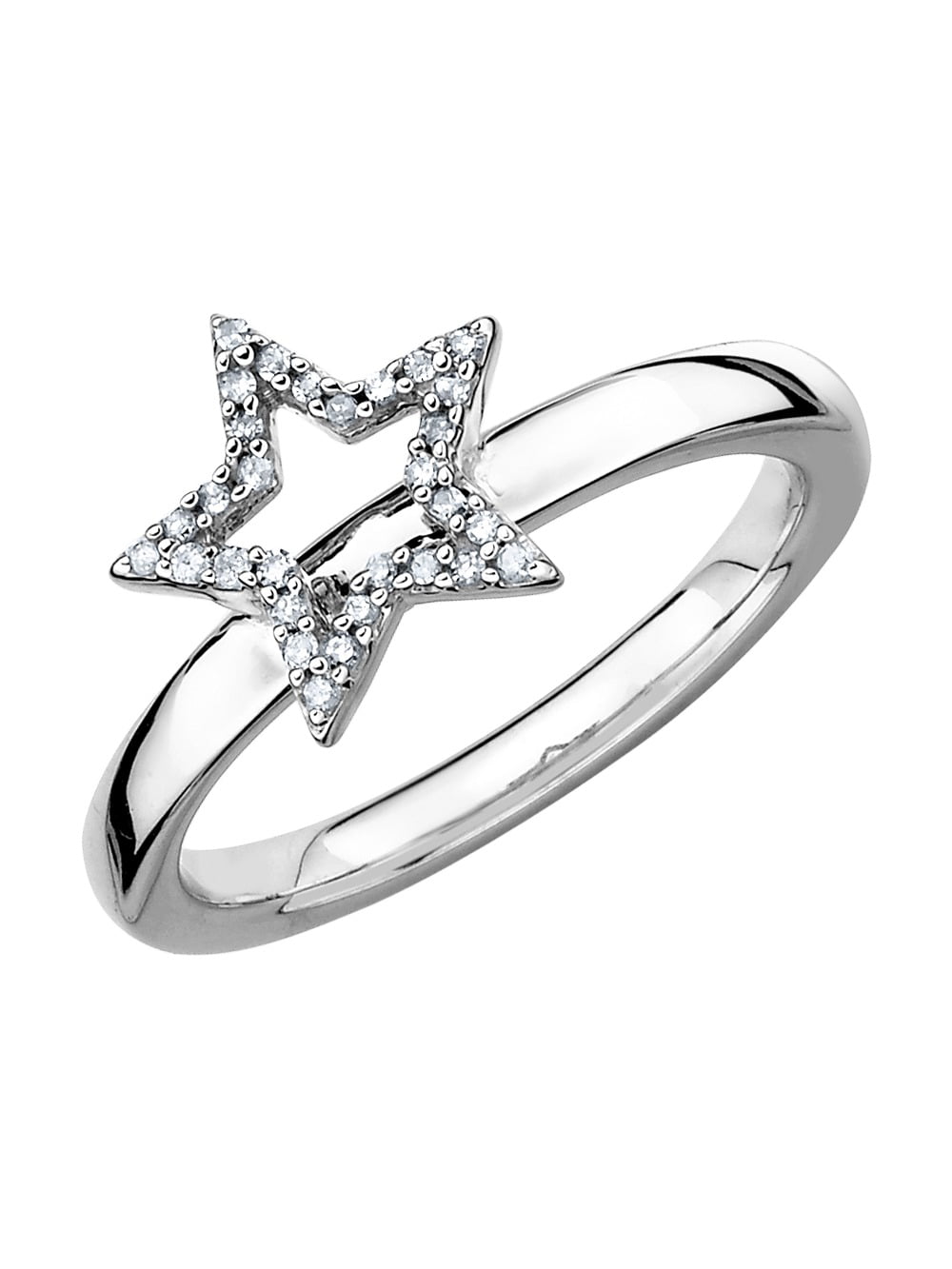 Gem And Harmony - Star Ring with Diamond Accent in Sterling Silver ...