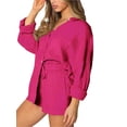 thumbnail image 3 of Liacowi Women 2 Piece Pajama Set Solid Color Long Sleeve Button Shirt and Shorts Soft Sleepwear Nightwear Loungewear, 3 of 5