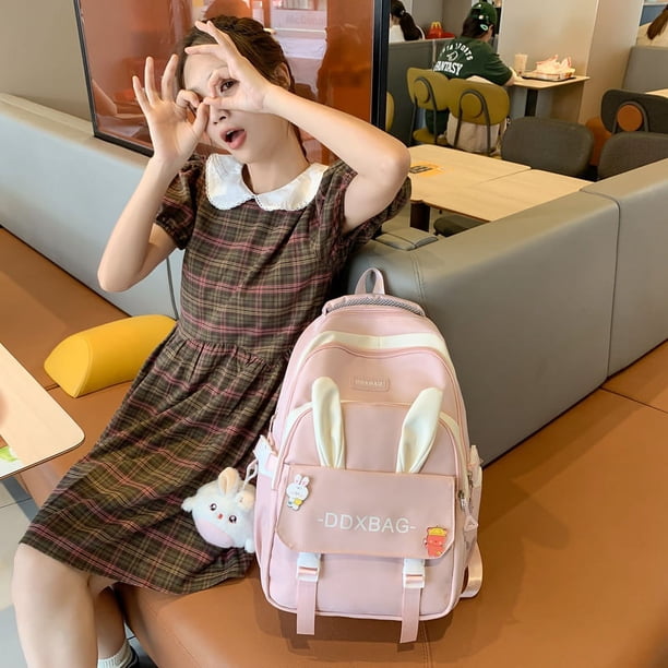 Mochila de conejo para mujer y niña, mochila de viaje, mochila escolar, mochila bonita (naranja)