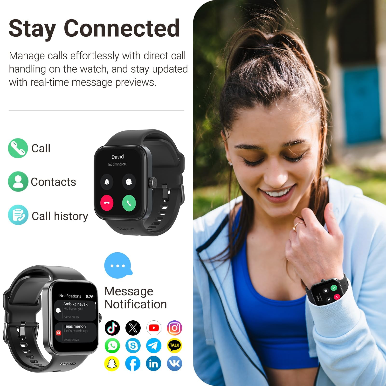 TOZO S4 Smart Watch for Men Women IP68 Waterproof Smartwatch for iPhone & Android, 1.78" Ultra-Clear AMOLED Screen, Bluetooth Call(Answer/Make Calls), 100+ Sports Modes, Fitness Tracker Sleep Monitor