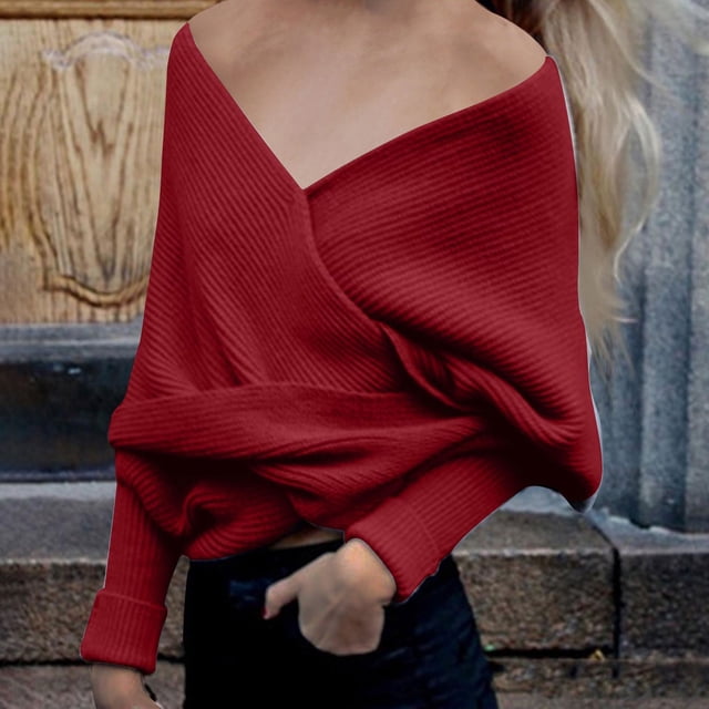 RXIRUCGD Women's Casual Solid Color Irregular Pullover Solid Color Sweater Shawl( Wine )