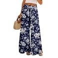thumbnail image 2 of Women Palazzo Pants Summer Boho Baggy Wide Leg High Waist Flowy Beach Casual Trousers with Pockets Blue L, 2 of 8