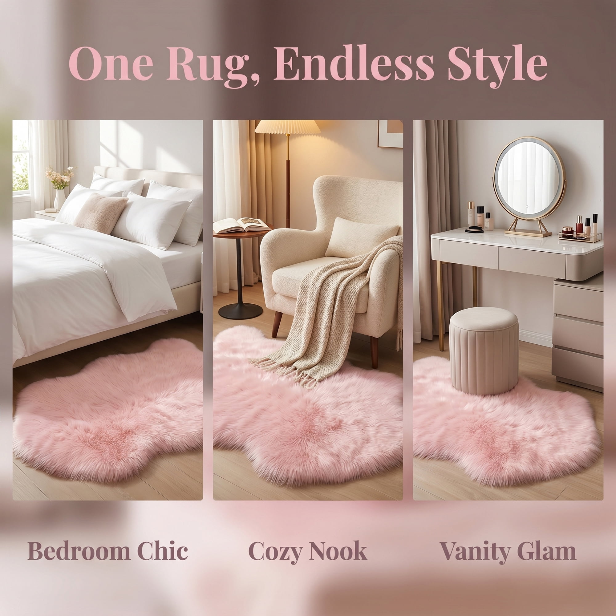 Unique Bargains Ultra Fluffy Bedroom Non Slip Fuzzy Shaggy Area Rug 35" x 24" Pink