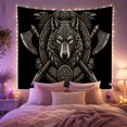 thumbnail image 2 of Canine Head with Bird Heads Above Crossed Axes, Dramatic Gothic Design for Animal Art Lovers, Warrior Emblem Decor, New Home Gift, Tapestry Wall Hanging for Bedroom and Den, 2 of 7