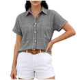 thumbnail image 2 of Karight Button Down Shirts for Women Cap Sleeve V-Neck Collared Blouse Summer Gingham Checkered Shirt Casual Cotton Shirts, 2 of 7