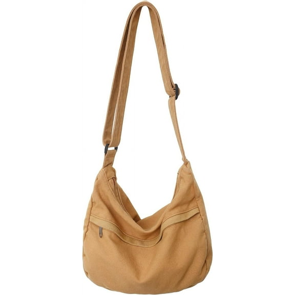 Canvas Messenger Bag Large Hobo Crossbody Bag with Zipper Casual Shoulder Tote Handbag for Women and Men