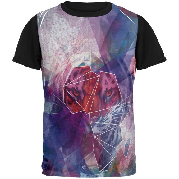 Africa Map Tiger Adult Black Back T-Shirt - Medium