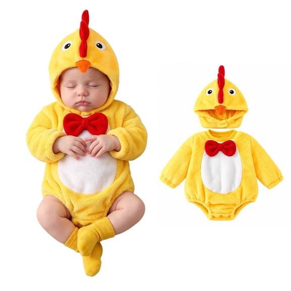 Baby Girls Boys Long Sleeve Bodysuit with Hats Two Piece Set Chicken Toddler Halloween Party Clothes Girl Halloween Size 0-18 Months