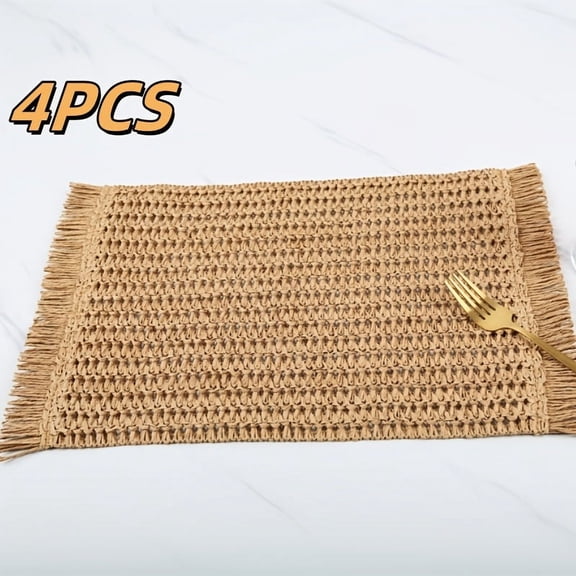 4-Pack Woven Linen Placemats, Rectangular Heat-Resistant Table Mats, Solid Color Paper, Hand Wash Only, for Home Dining, Hotel Table Decor, and Friends Gathering Decoration