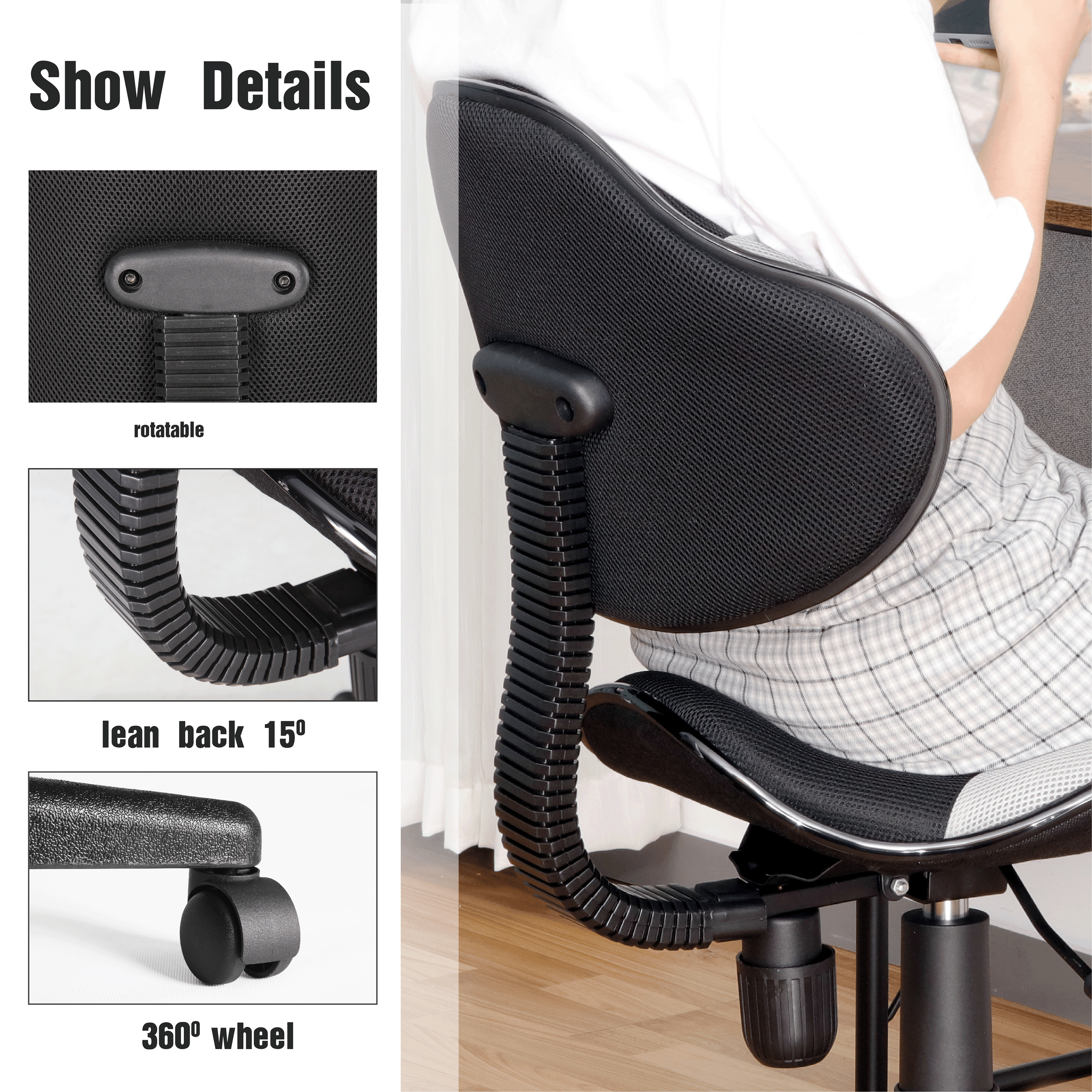 JJS Home Office Low Back Computer Executive Chair, Ergonomic Mesh Chair with Extra Large Base and Pads, Black/Grey