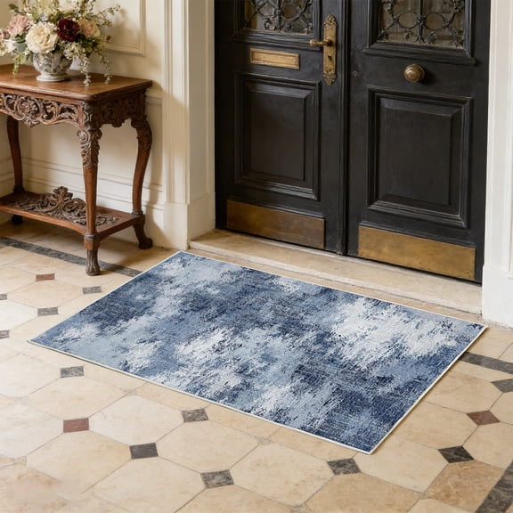 Tuvgenk Quick Dry Bathroom Rugs Blue Non Slip Bath Mats for Bathroom Floor Water Resistant Rectangle Fade Resistant Machine Washable Floor Mats for Home