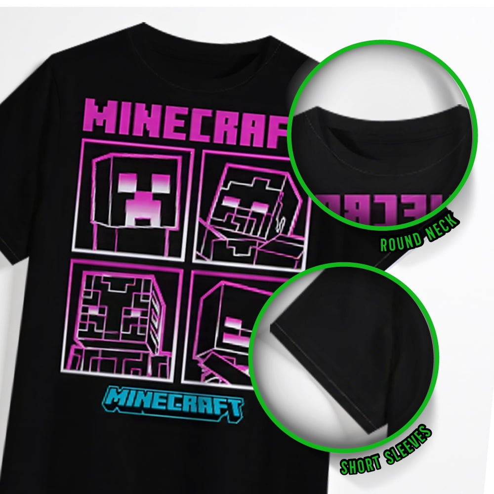 Minecraft Boy's Short Sleeve T-Shirt 4-Pack - Creeper, Skeleton, Zombie Graphic Tee Set for Kids (Sizes 4-16)