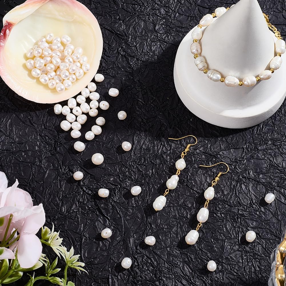 1 Box 100PCS Beige Natural Round Shape Genuine Pearl Beads with Holes Freshwater Cultured Summer Spacer Loose Real Pearls Bead Bulk for Jewelry Making Bracelets Earrings DIY Craft Supply