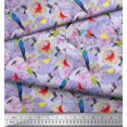 thumbnail image 2 of Soimoi Purple polyester Crepe Fabric Floral,Parrot & Hummingbird Bird Printed Craft Fabric by The Yard 52 Inch Wide, 2 of 3