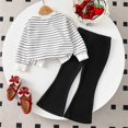 thumbnail image 5 of QGJZVUNL Toddler Girl Clothes Long Sleeve Stripe Crewneck Top and Flared Pants Back To School Outfits for Girls Size 7 Years, 5 of 7
