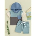 thumbnail image 2 of Suealasg Toddler Boys Summer Outfits 6M 1T 2T 3T Kids Short Sleeve Contrast Color Hooded T-shirt Tops and Shorts 2Pcs Causal Clothing for Baby Boy, 2 of 9