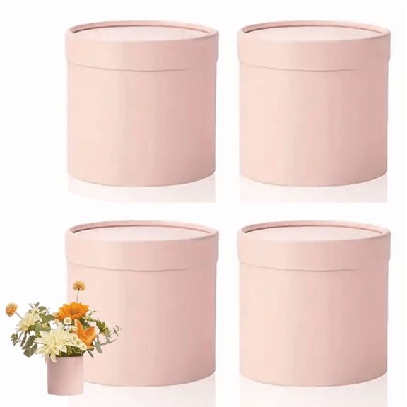 4pcs Round Flower Box Gift Bucket with Lids, Elegant Mini Flower Boxes, Round Bouquet Boxes, White Pink Black, Suitable for Weddings Parties Anniversaries Dinner Decorations Birthday Gifts Packaging