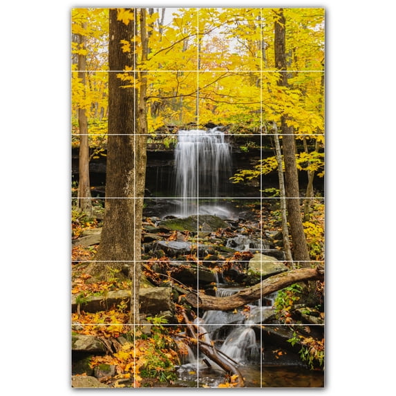 Picture-Tiles.com: Waterfalls Ceramic Tile Wall Mural WAL501098-46M. 24"W x 36"H using (24) 6" x 6" Ceramic Tiles-Satin Finish