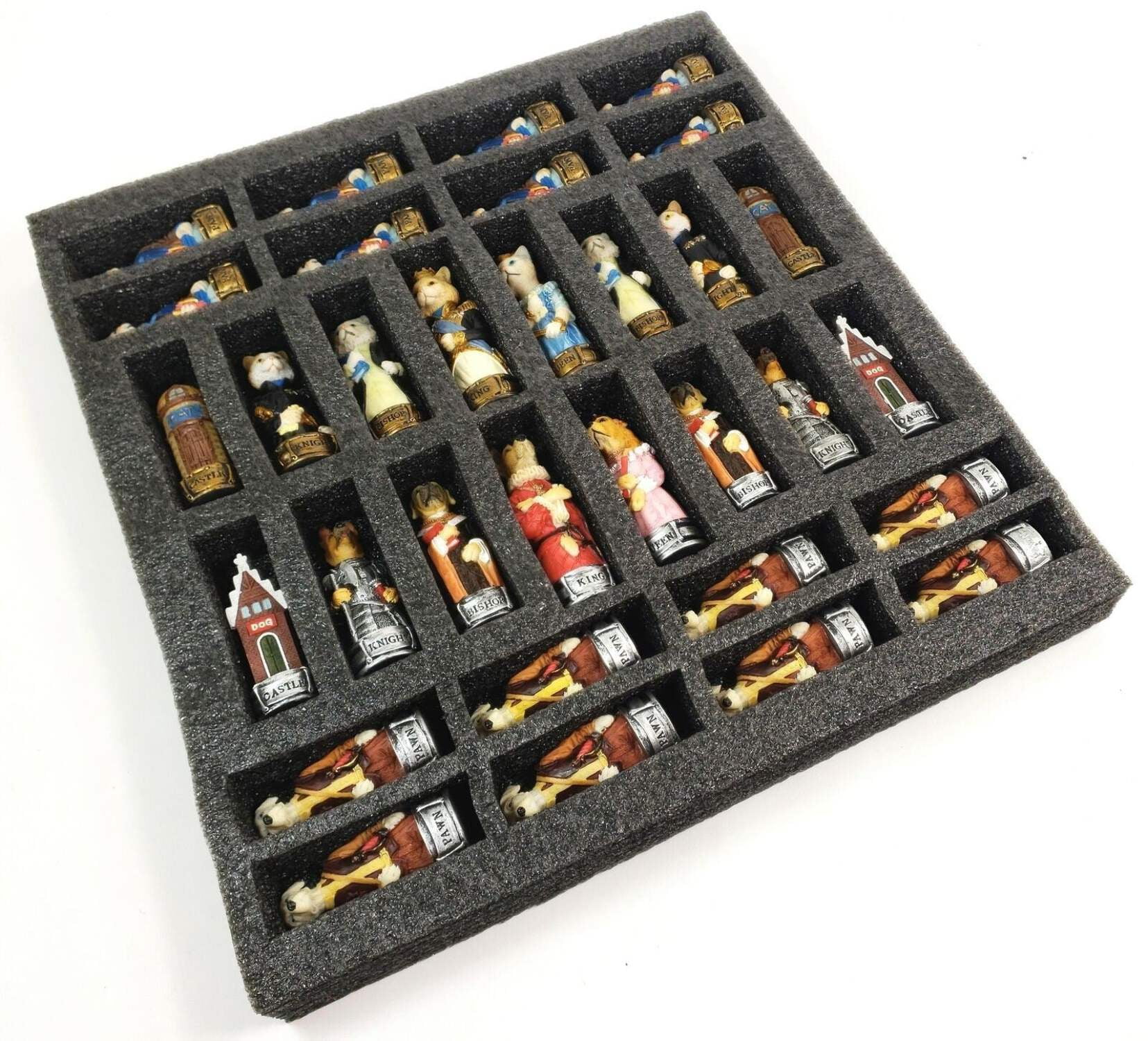 Royal Cats Vs Dogs Chess Chess Set W 18" Walnut Color Board