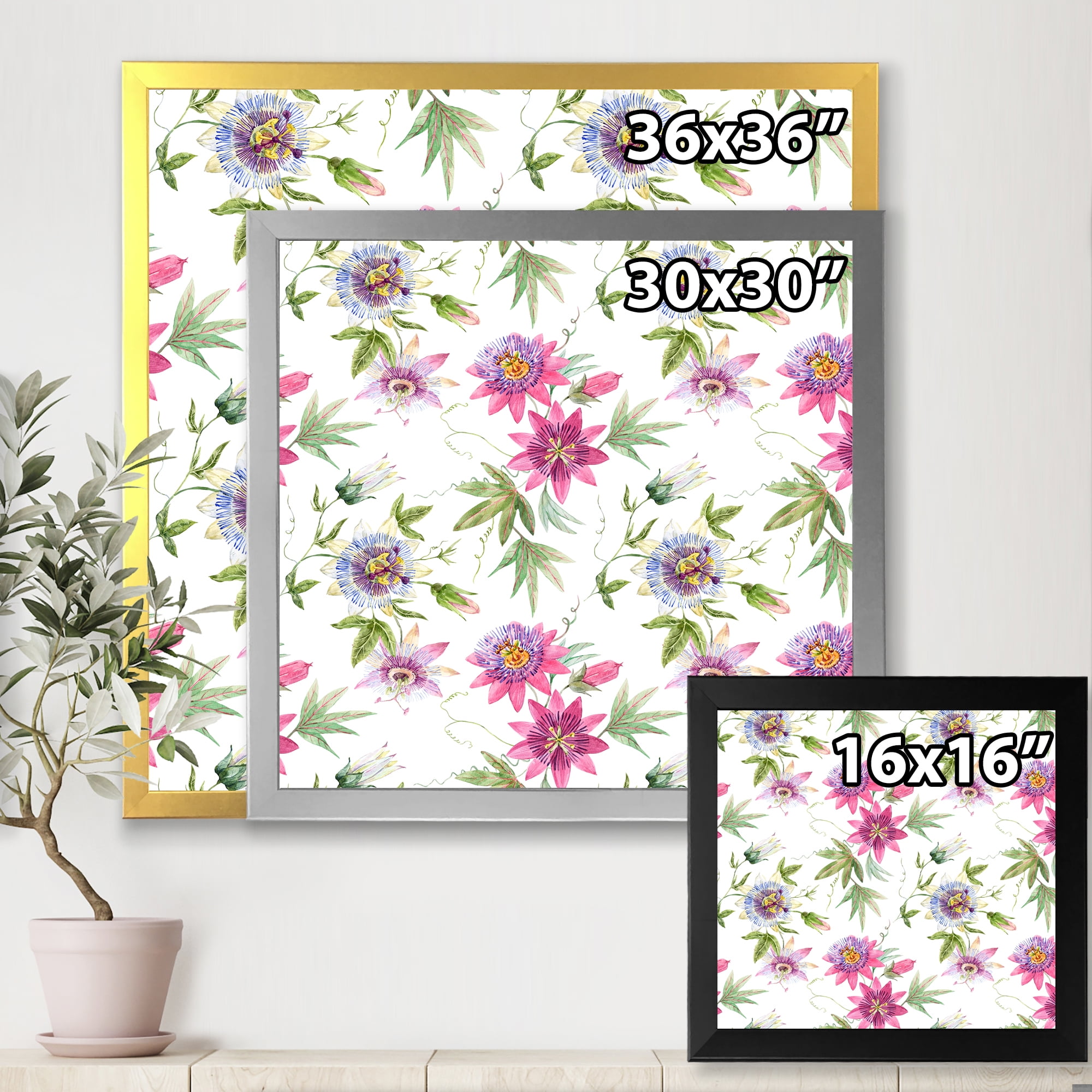Designart 'Pink Passionflower Flowers and Petals' Traditional Framed Art Print