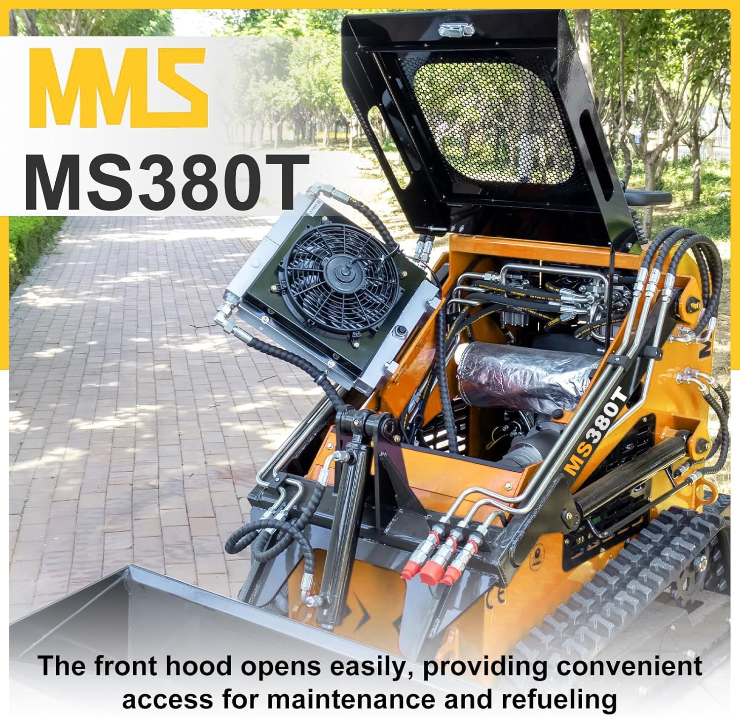MMS Mini Skid Steer Loader with 46 inch Bucket, 22HP Multifunction Stand-On Crawler Skid Steer Machine, Hydraulic Drive Compact Track Loader