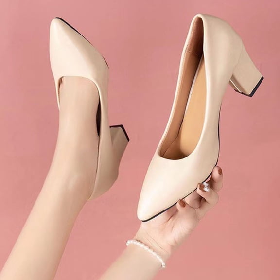 DIVVce Pointed Toe Block Heel Pumps For Women Leather Comfortable Formal Office Footwear