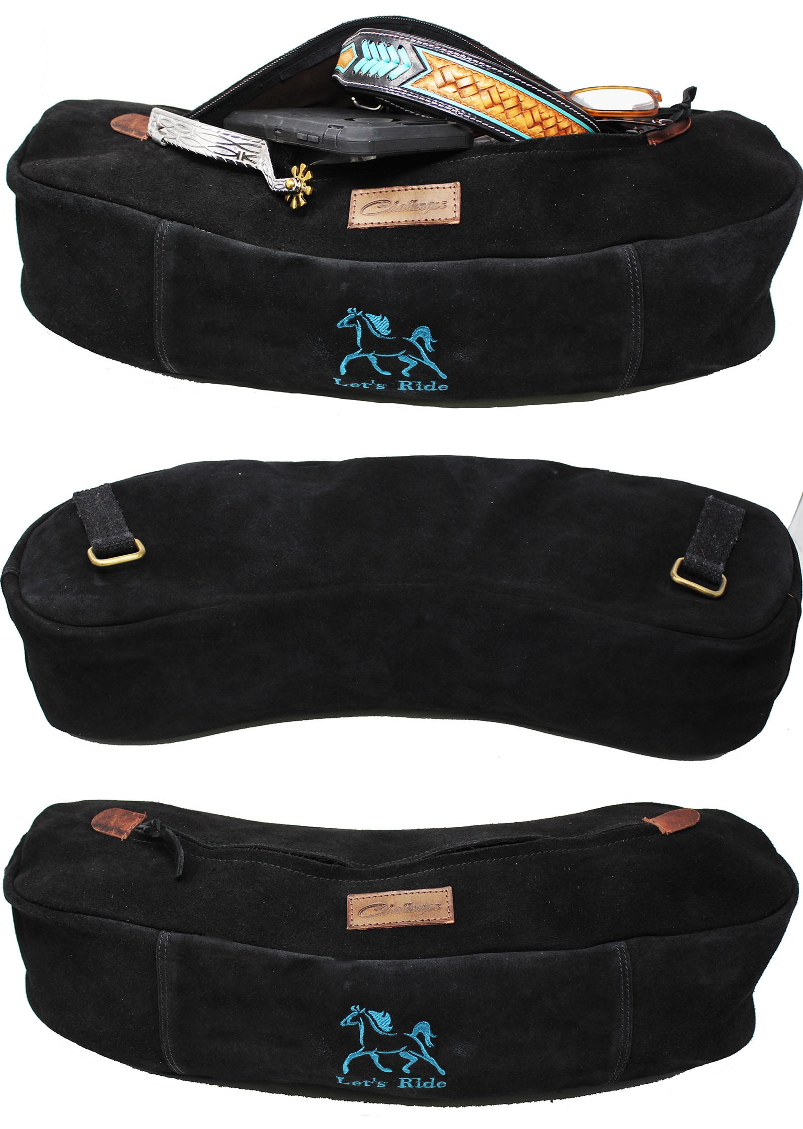 Horse Horse Suede Leather Embroidered Saddle Cantle Trail Riding Bag ...
