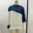 thumbnail image 6 of Color Block Knit Women Sweater Navy Cream Ribbed Crewneck Pullover Long Sleeve Loose Fit Top S-XL, 6 of 7